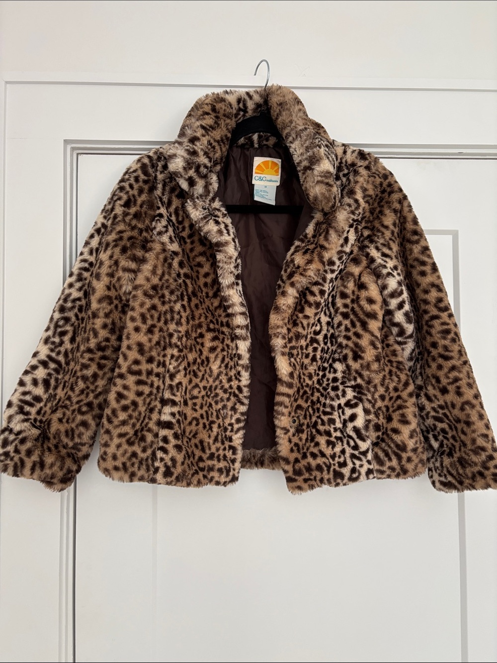 C&C California Girls' Faux Fur Leopard-Print Coat - Brown & Black
